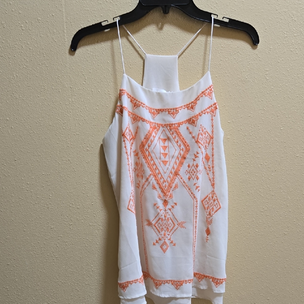 Blu Pepper Cream Halter Camisole with Orange Embroidery